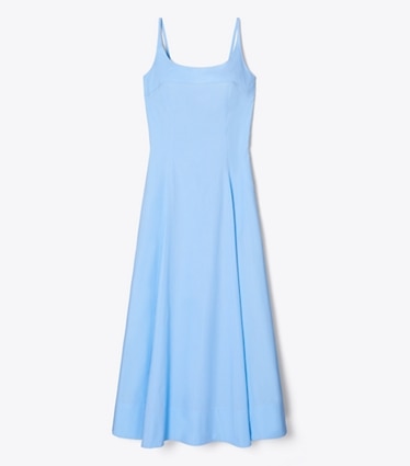 Tory Burch designer dresses Poplin Tank Dress in Washed Sky front