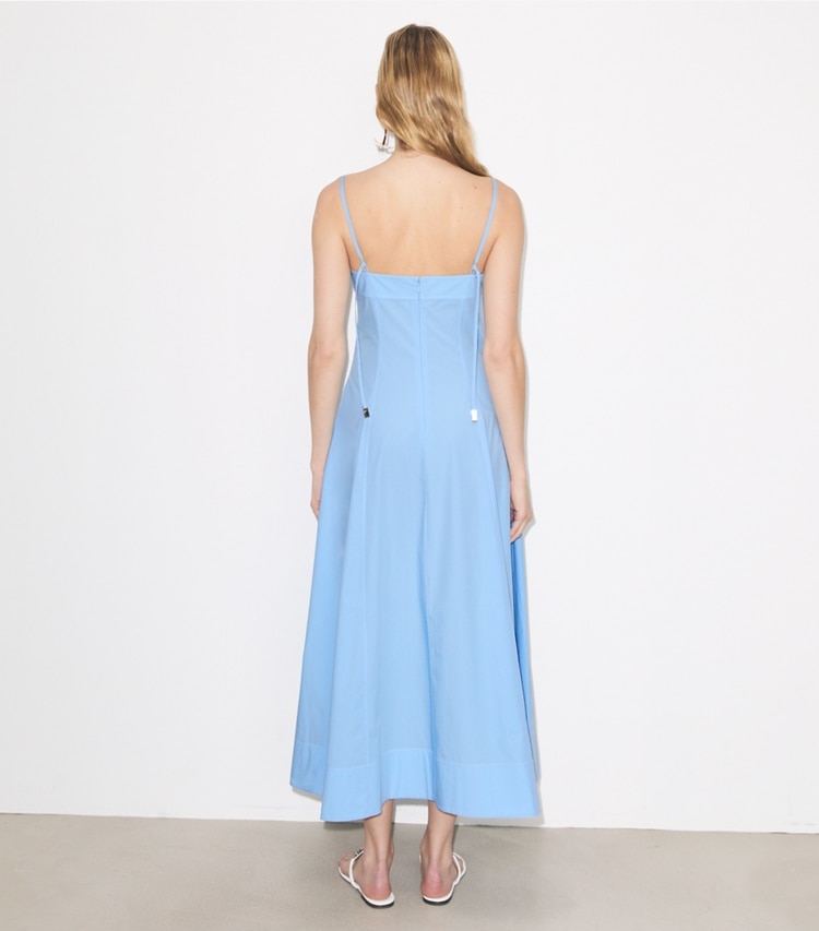 Tory Burch designer dresses Poplin Tank Dress in Washed Sky on model back