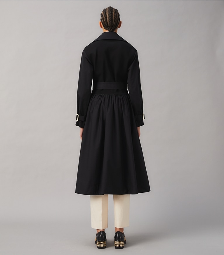 Tory Burch designer coats Poplin Trench Coat in Black front