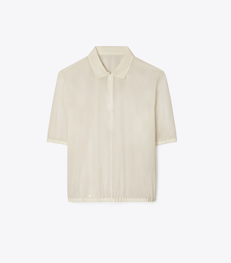 Tory Burch designer tops Poplin Zip Polo in Pale Sandstone front