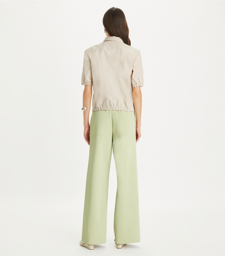 Tory Burch designer tops Poplin Zip Polo in Pale Sandstone front