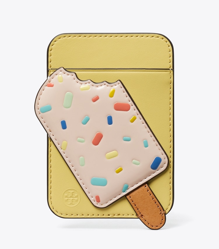 Tory Burch designer tech accessories Popsicle Card Pocket in Vintage Lemon front