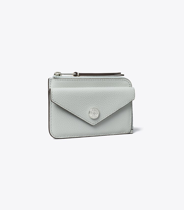 Tory Burch designer portacarte Portacarte a busta con zip martellato in Light Titanium angle