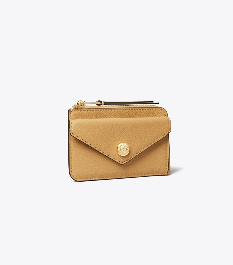 Tory Burch designer portacarte Portacarte a busta con zip martellato in Biscotti angle