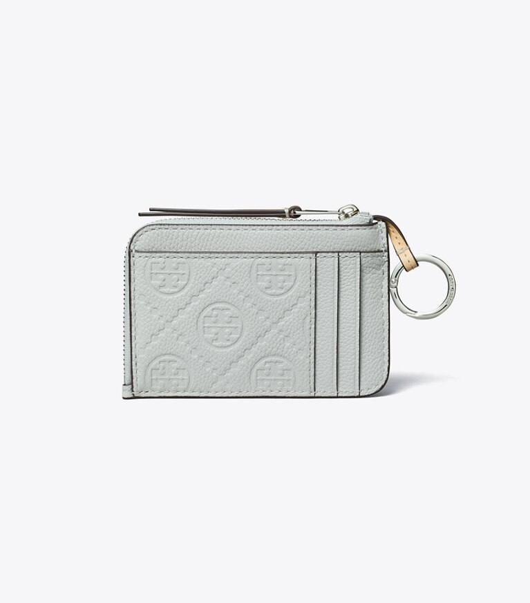 Tory Burch designer portacarte Portacarte a busta con zip martellato in Light Titanium angle