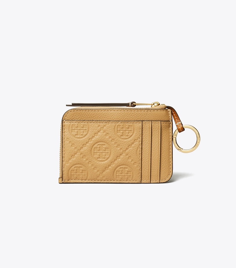 Tory Burch designer portacarte Portacarte a busta con zip martellato in Biscotti indietro
