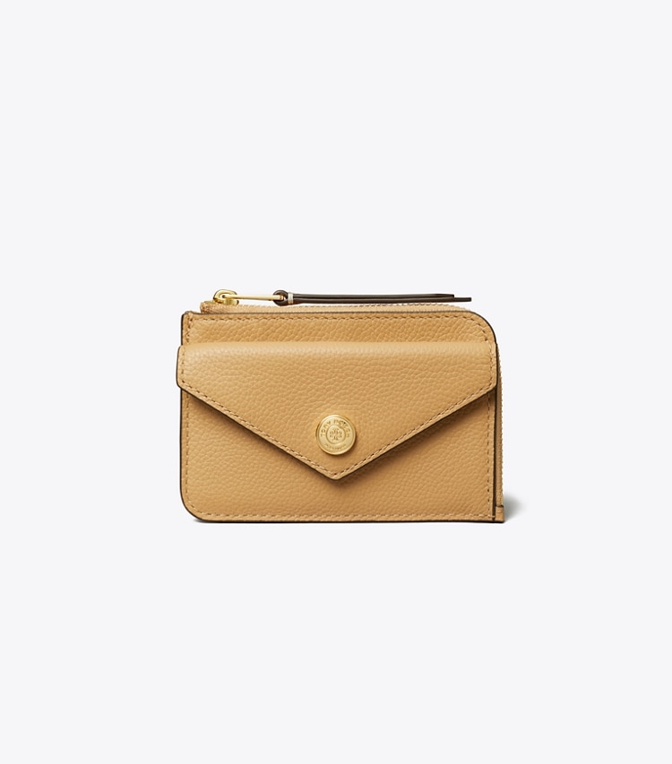 Tory Burch designer portacarte Portacarte a busta con zip martellato in Biscotti front
