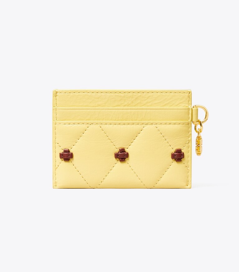 Tory Burch designer portacarte Portacarte Bunny Knot in pelle verniciata in Beeswax indietro