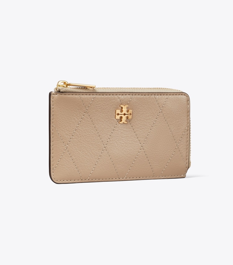 Tory Burch designer portacarte Portacarte Charlie matelassé con zip in Soft Cement angle