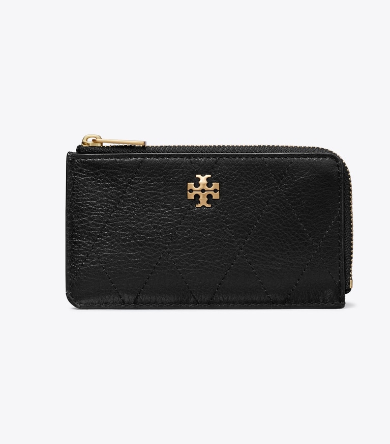 Tory Burch designer portacarte Portacarte Charlie matelassé con zip in Black front