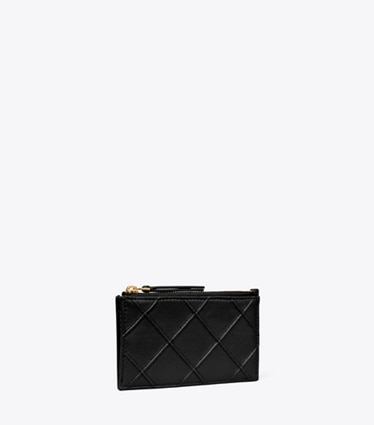 Tory Burch designer portacarte Portacarte Fleming morbido con zip in Black angle