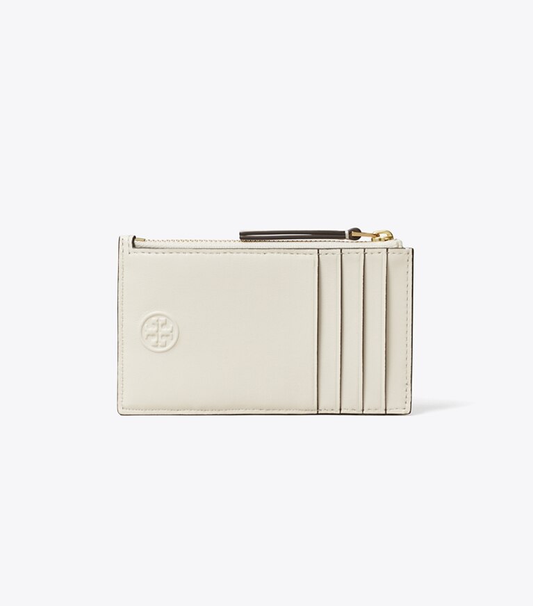 Tory Burch designer portacarte Portacarte Fleming morbido con zip in Light Cream indietro