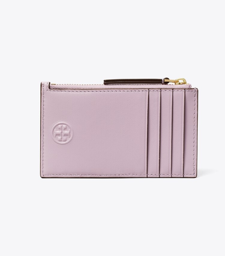 Tory Burch designer portacarte Portacarte Fleming morbido con zip in Pale Purple indietro