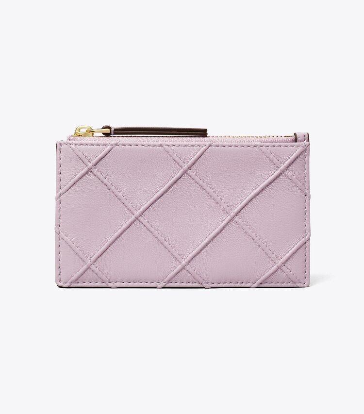 Tory Burch designer portacarte Portacarte Fleming morbido con zip in Pale Purple front
