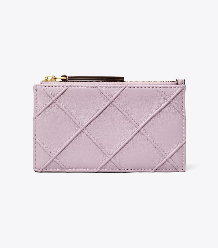 Tory Burch designer portacarte Portacarte Fleming morbido con zip in Pale Purple angle