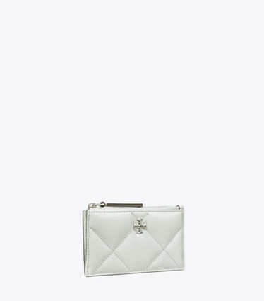 Tory Burch designer portacarte Portacarte Kira con trapuntatura a diamante e zip in Light Titanium angle