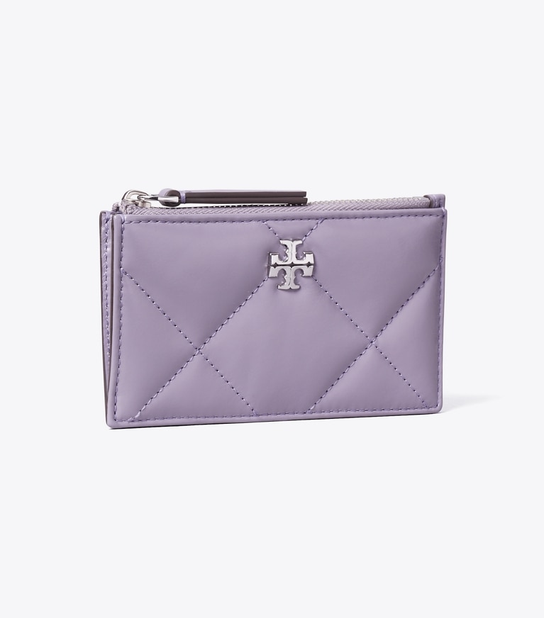 Tory Burch designer portacarte Portacarte Kira con trapuntatura a diamante e zip in Lavender angle
