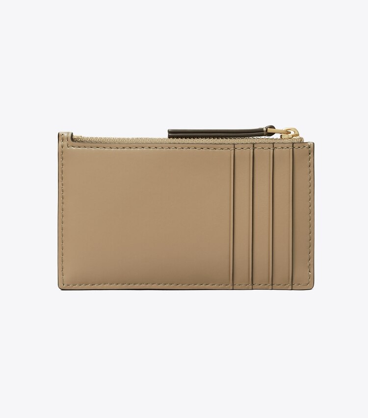 Tory Burch designer portacarte Portacarte Kira con trapuntatura a diamante e zip in Taupe Oak indietro