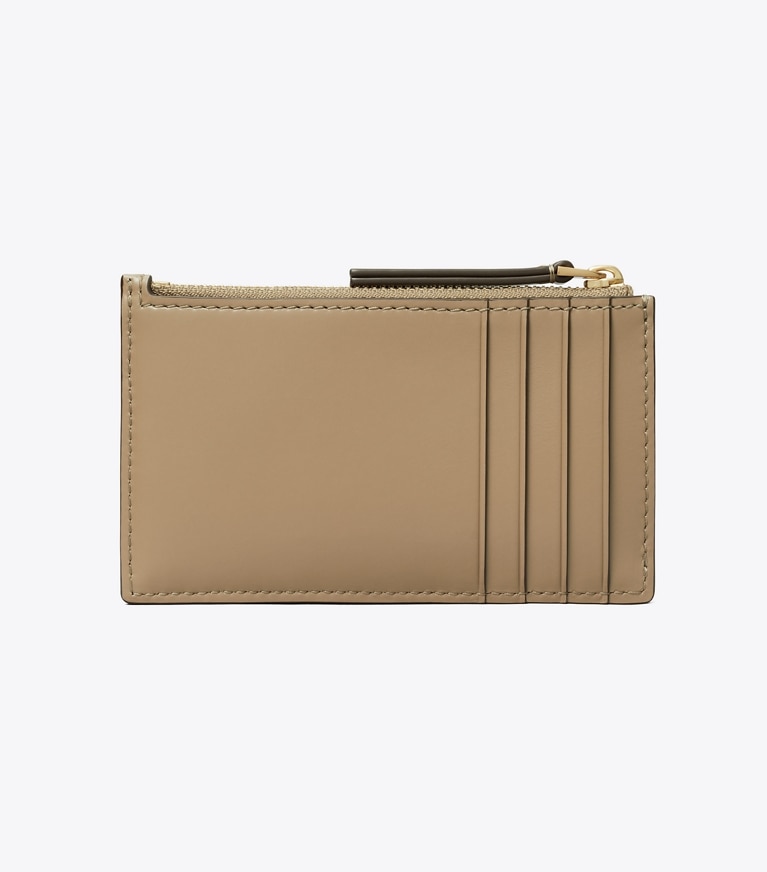Tory Burch designer portacarte Portacarte Kira con trapuntatura a diamante e zip in Taupe Oak angle