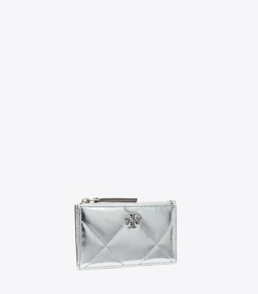 Tory Burch designer portacarte Portacarte Kira con trapuntatura a diamante e zip in metallo in Silver angle