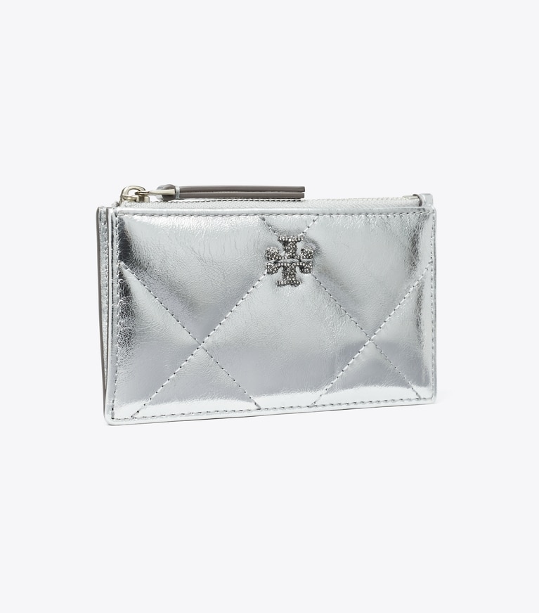 Tory Burch designer portacarte Portacarte Kira con trapuntatura a diamante e zip in metallo in Silver angle