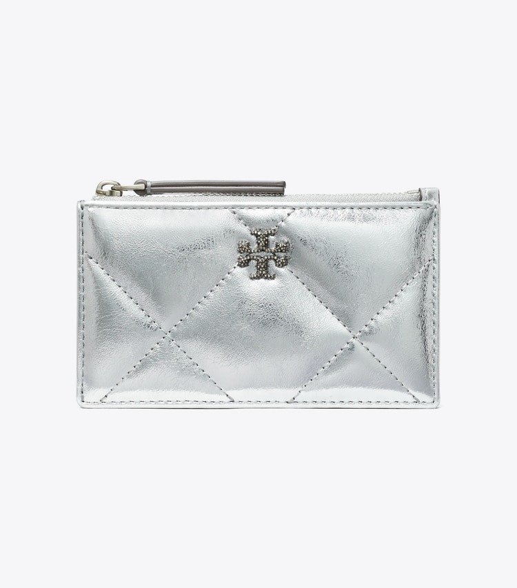 Tory Burch designer portacarte Portacarte Kira con trapuntatura a diamante e zip in metallo in Silver front