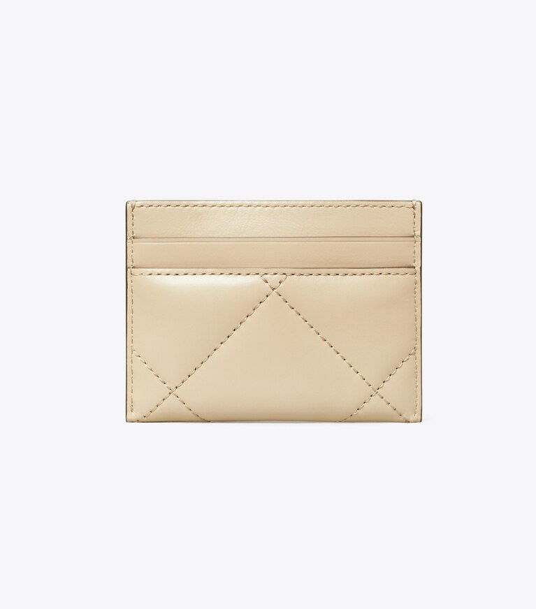 Tory Burch designer portacarte Portacarte Kira con trapuntatura a trapezio chevron in Light Stone angle