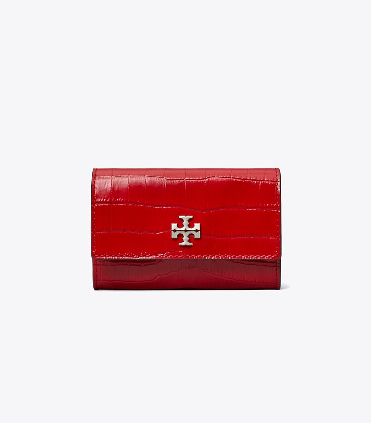 Tory Burch designer portacarte Portacarte Kira effetto coccodrillo con pattina in Red Sky front