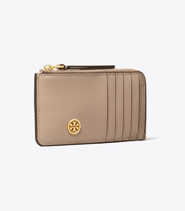 Tory Burch designer portacarte Portacarte Robinson con zip superiore in Gray Heron angle