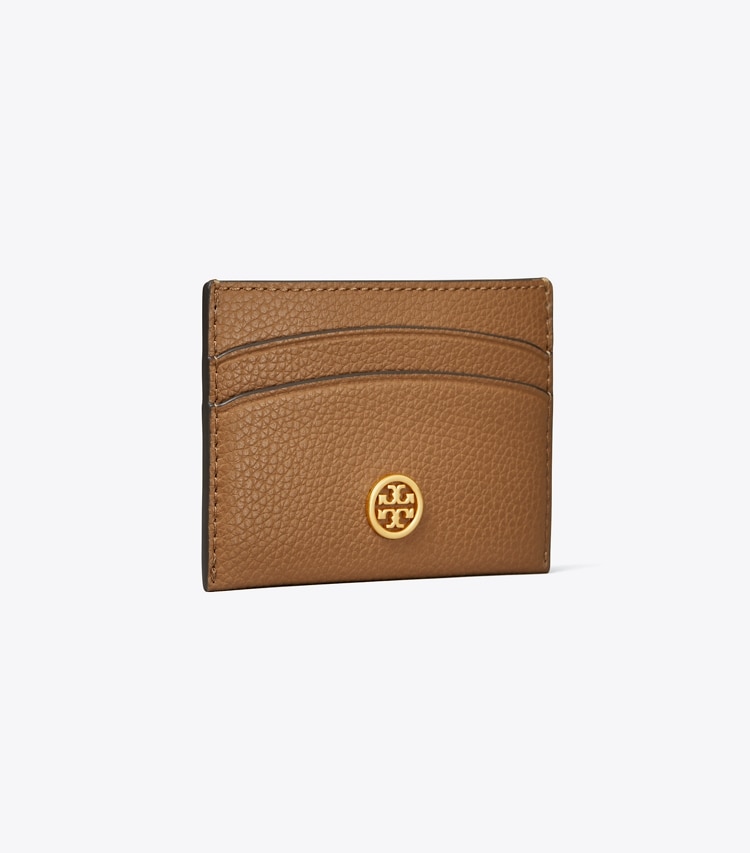 Tory Burch designer portacarte Portacarte Robinson in pelle martellata in Tiger'S Eye angle