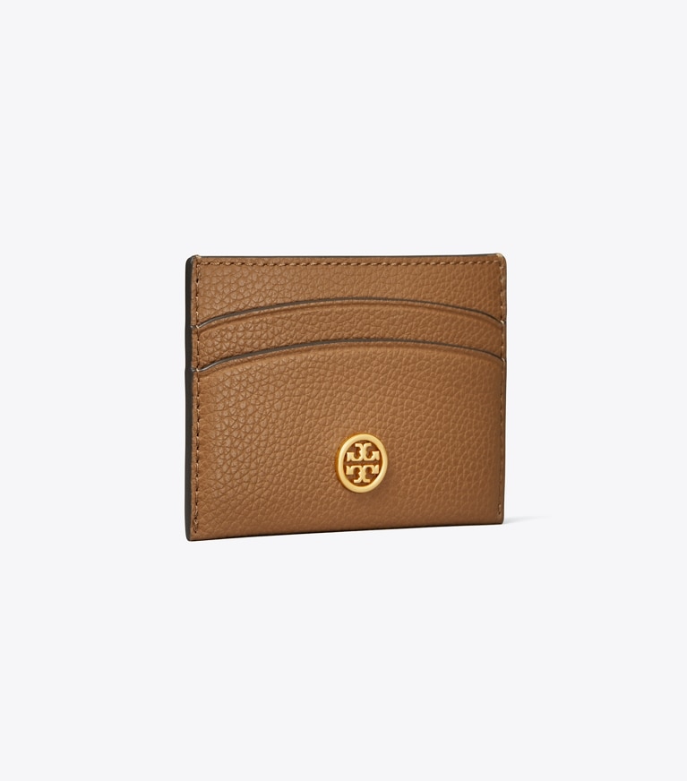 Tory Burch designer portacarte Portacarte Robinson in pelle martellata in Tiger'S Eye angle