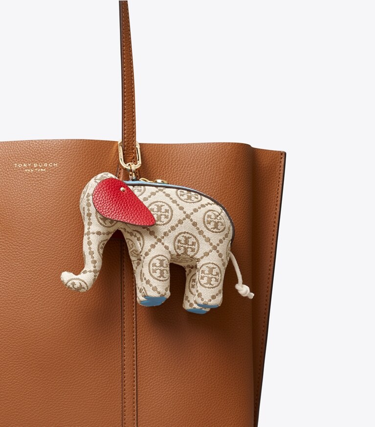 Tory Burch designer ciondoli per borse e portachiavi Portachiavi T Monogram con elefante in Hazelnut front
