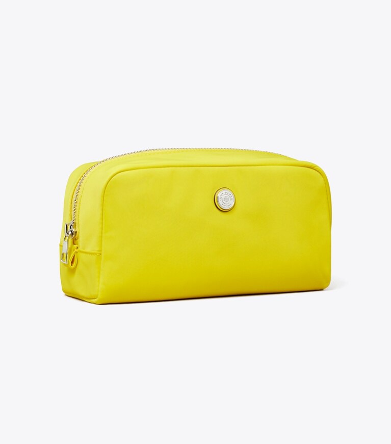 Tory Burch diseñador estuches para cosméticos Portacosméticos mediano Twist en Yellow ángulo