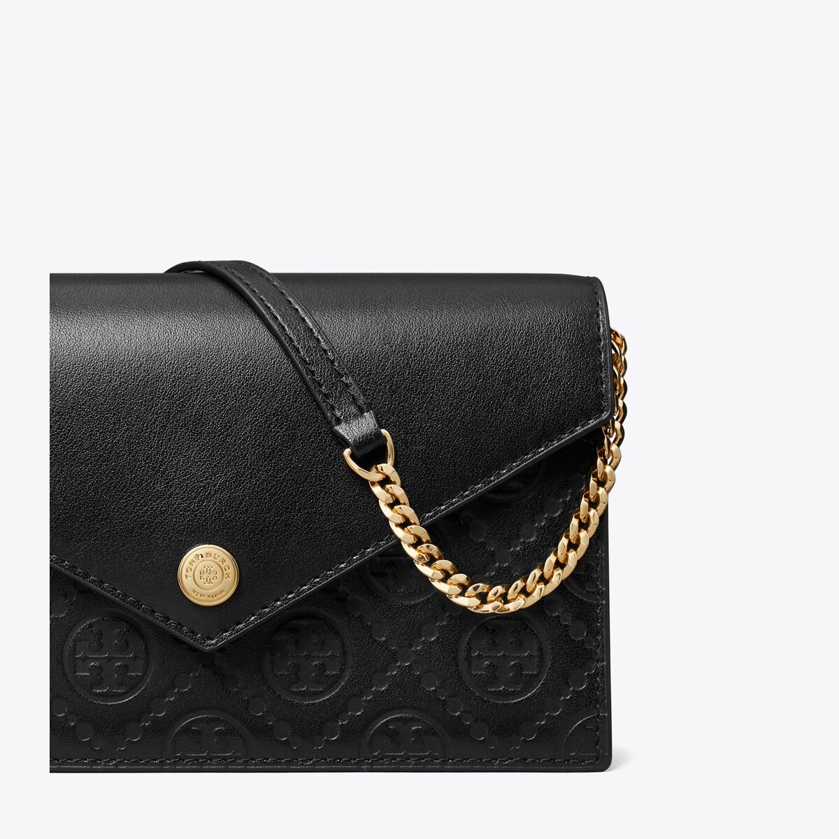 Portafoglio a busta in pelle con catena T Monogram: Donna Borse