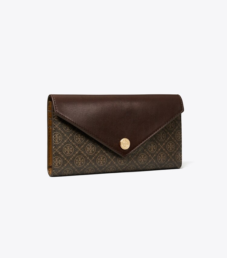 Tory Burch designer portafogli Portafoglio a busta in tela rivestita T Monogram in French Press angle