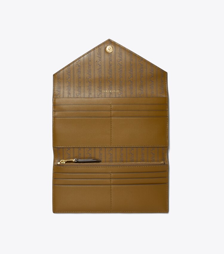 Tory Burch designer portafogli Portafoglio a busta in tela rivestita T Monogram in French Press superiore