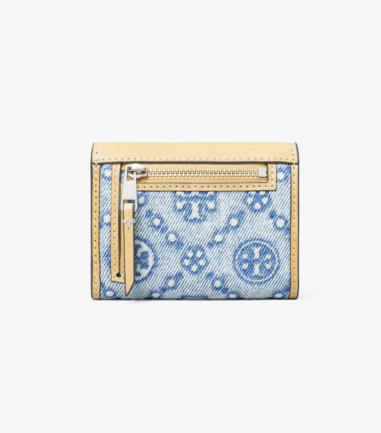 Tory Burch designer portafogli Portafoglio a busta piccolo in denim T Monogram in Seltzer angle