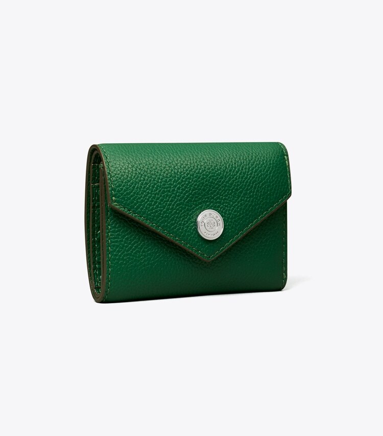 Tory Burch designer portafogli Portafoglio a busta piccolo martellato in Dark Kale angle