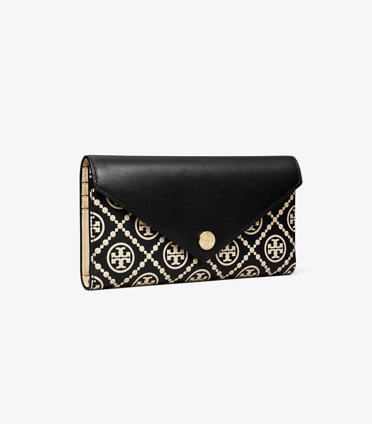 Tory Burch designer portafogli Portafoglio a busta T Monogram con rilievo a contrasto in Black / NEW CREAM angle