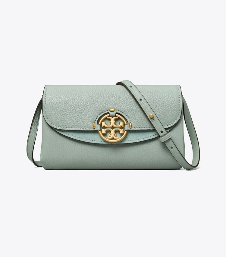 Tory Burch designer mini bags Portafoglio a tracolla Miller in Blue Celadon front