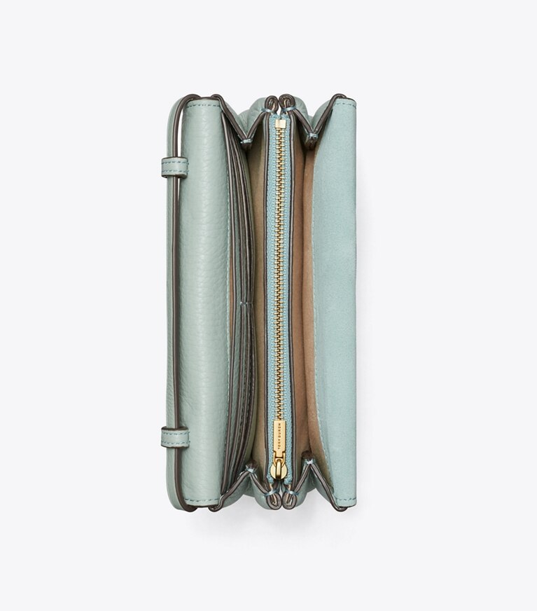 Tory Burch designer mini bags Portafoglio a tracolla Miller in Blue Celadon angle