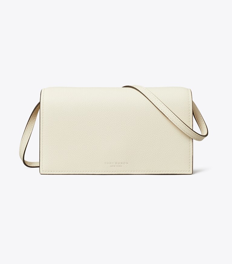 Tory Burch designer mini bags Portafoglio a tracolla Romy in Light Cream angle
