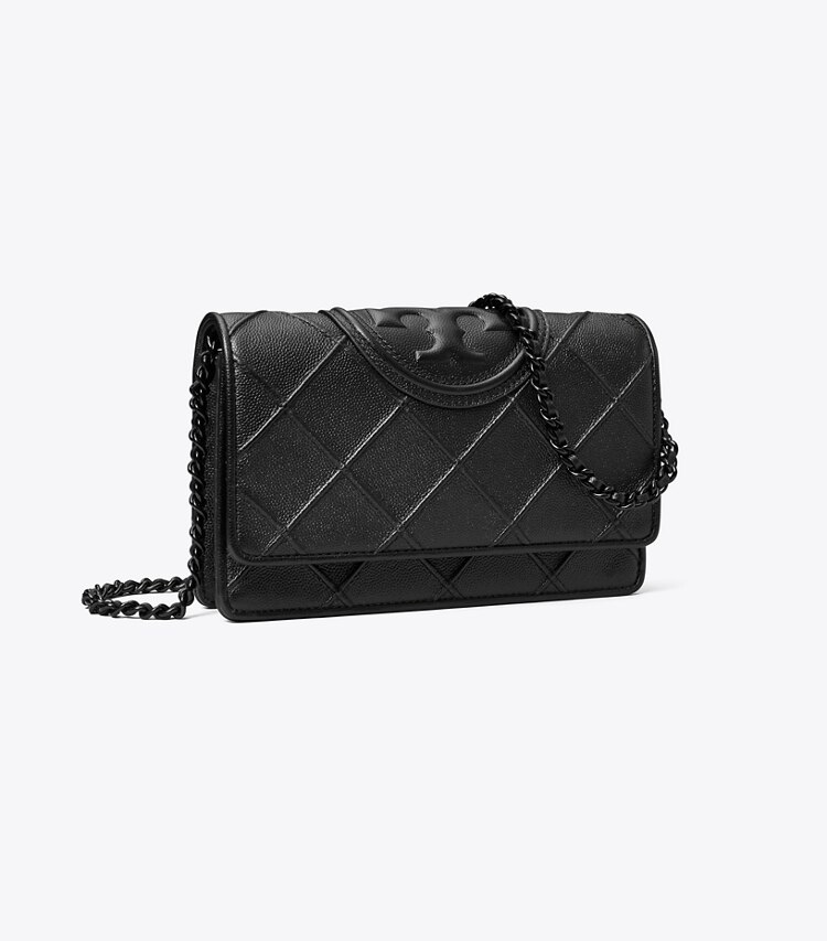 Tory Burch designer mini bags Portafoglio con catena Fleming in pelle pieno fiore lucida in Black angle
