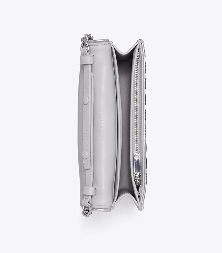Tory Burch designer borse a spalla Portafoglio con catena Fleming metallizzato matelassé in Silver superiore