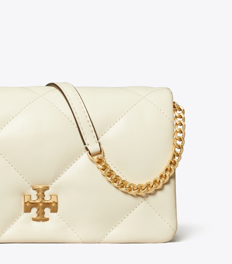 Tory Burch designer mini bags Portafoglio con catena Kira con trapuntatura a diamante in Warm White angle