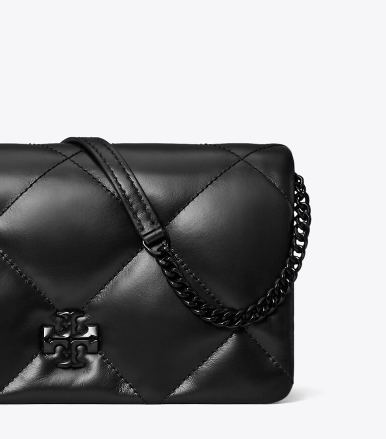 Tory Burch designer mini bags Portafoglio con catena Kira con trapuntatura a diamante in Black angle