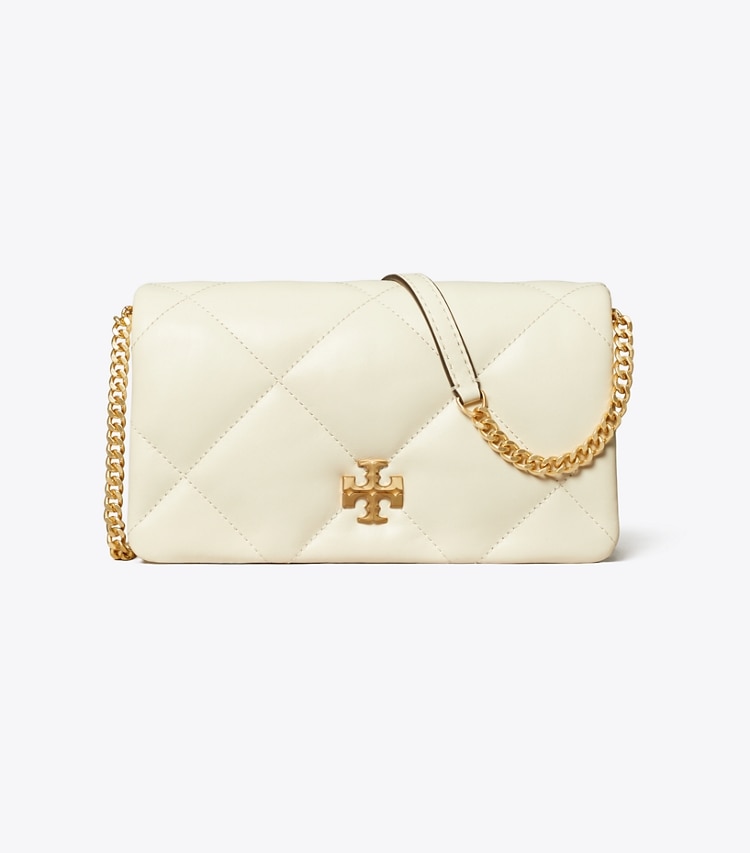 Tory Burch designer mini bags Portafoglio con catena Kira con trapuntatura a diamante in Warm White front