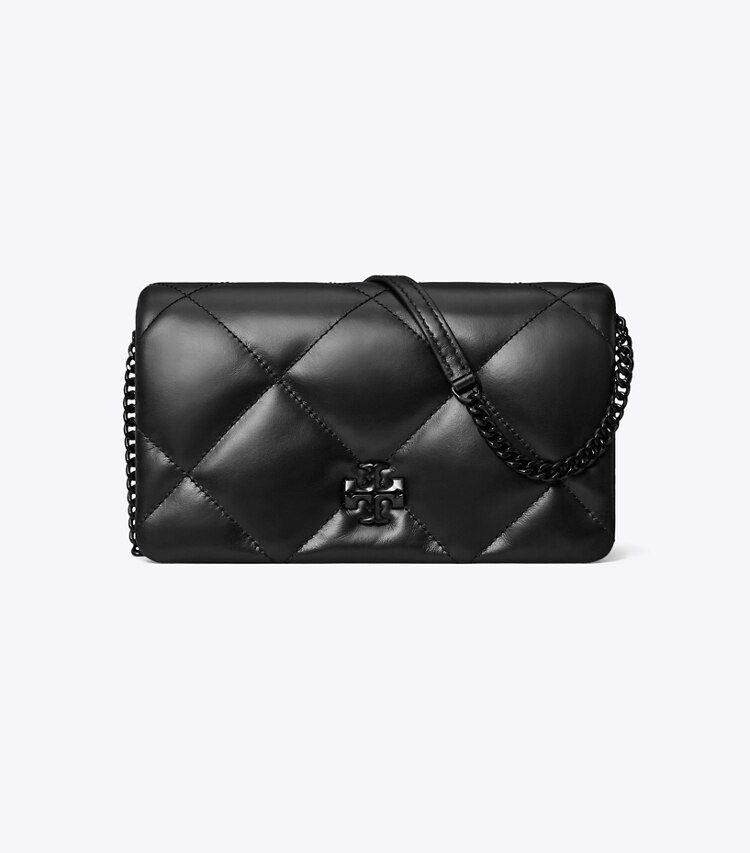 Tory Burch designer mini bags Portafoglio con catena Kira con trapuntatura a diamante in Black front