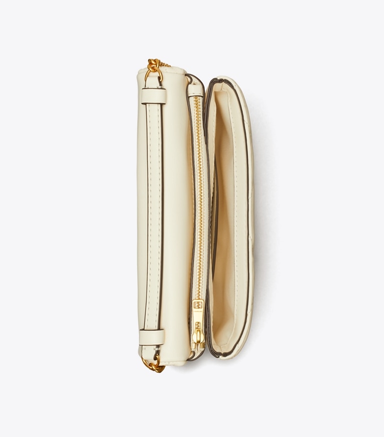 Tory Burch designer mini bags Portafoglio con catena Kira con trapuntatura a diamante in Warm White angle