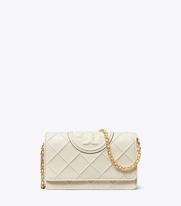 Tory Burch designer borse a spalla Portafoglio con catena morbido Fleming in Light Cream front